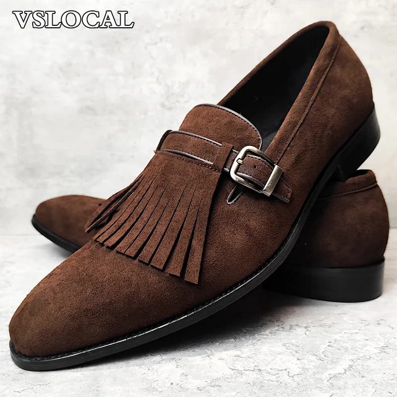 Luxury Men's Loafers Shoes Suede Tassel Formal Dress Mens Casual Shoes Black Brown Genuine Leather Monk Shoes For Men
