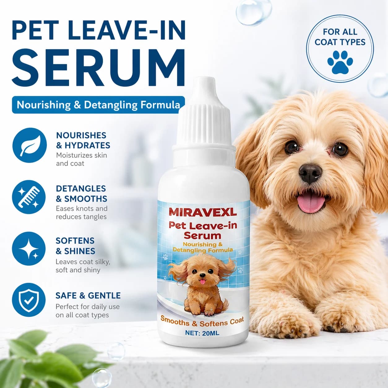 Siero Senza Risciacquo per Animali Domestici - Formula Nutriente, Districante e Idratante per un Manto Morbido, Liscio e Sano - Anti-Crespo