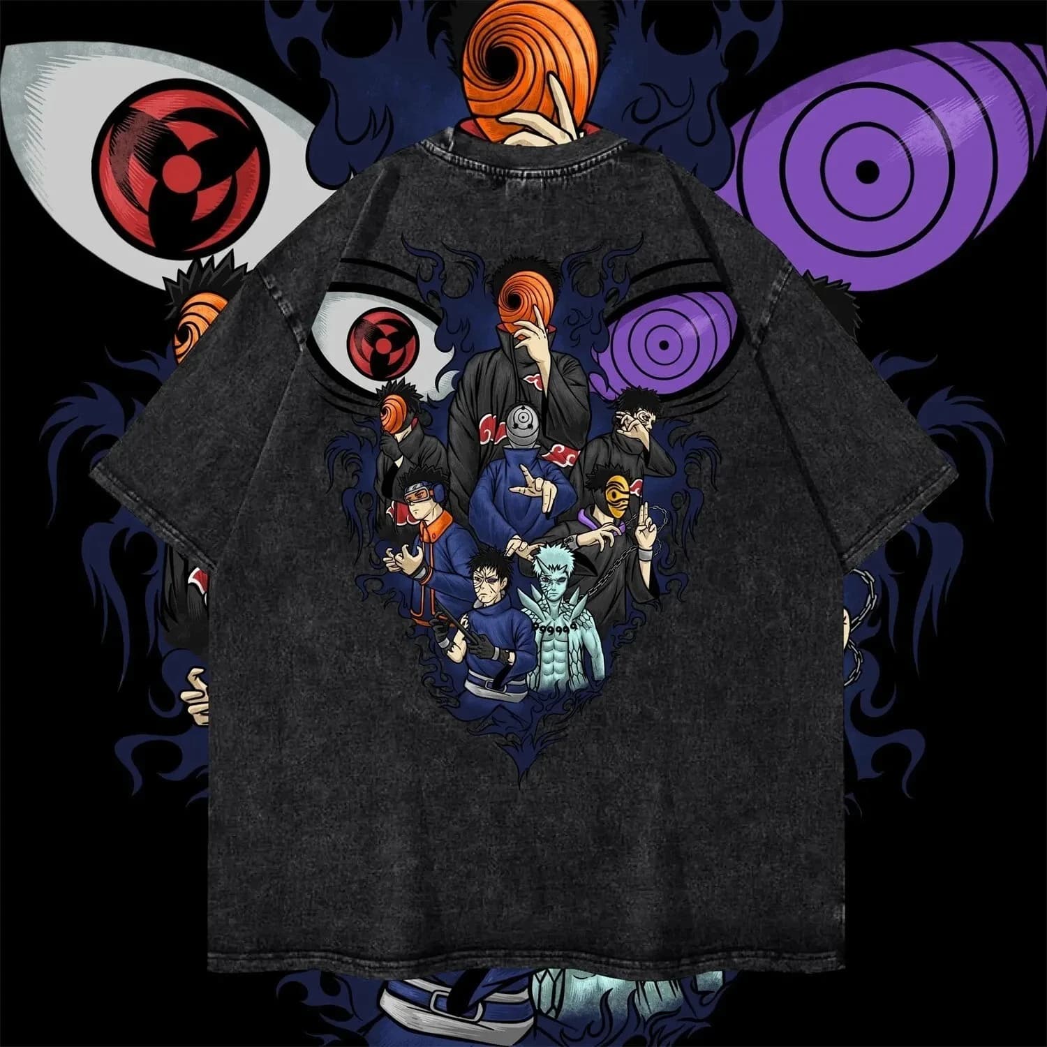 T-Shirt Grafica Uomo Maschera Evolution in Cotone Lavato Stampa Obito Tutte le Forme Ninja Giapponese Retro Streetwear Oversize