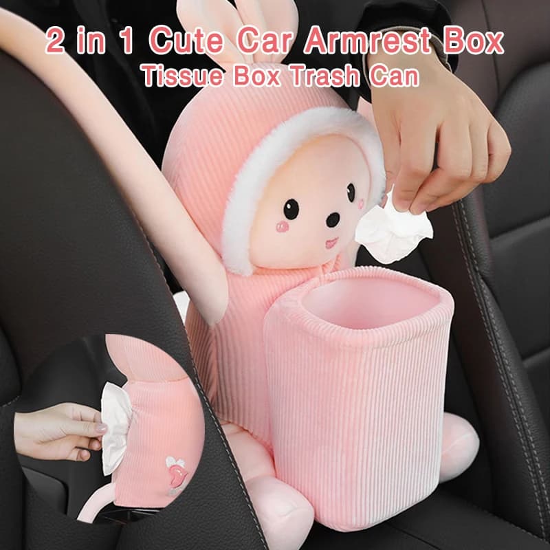 2 in 1 Creativo e Carino Contenitore per Fazzoletti e Pattumiera per Auto in Peluche Corto, Impermeabile, da Bracciolo, Accessorio Auto