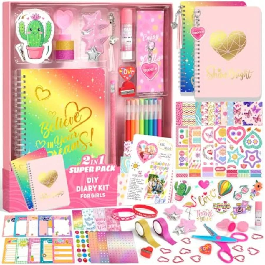 2-Pack DIY Journal Kit for Girls, Journal Set for Tween and Teen Girl 6-8-14 Year Old, Scrapbook and Diary Supplies Toy Set, Ar