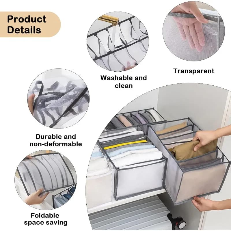 Organizzatore di vestiti per guardaroba: piccolo divisore per cassetti per biancheria intima e calzini, scatola portaoggetti multiscomparto per camera da letto
