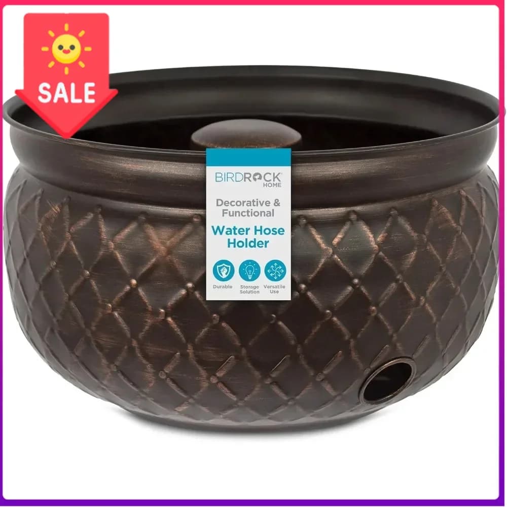 Supporto per Tubo dell'Acqua - Vaso Decorativo in Metallo, per Interni o Esterni, Organizzatore per Giardino, Secchio Portatile da Patio - Goffrato