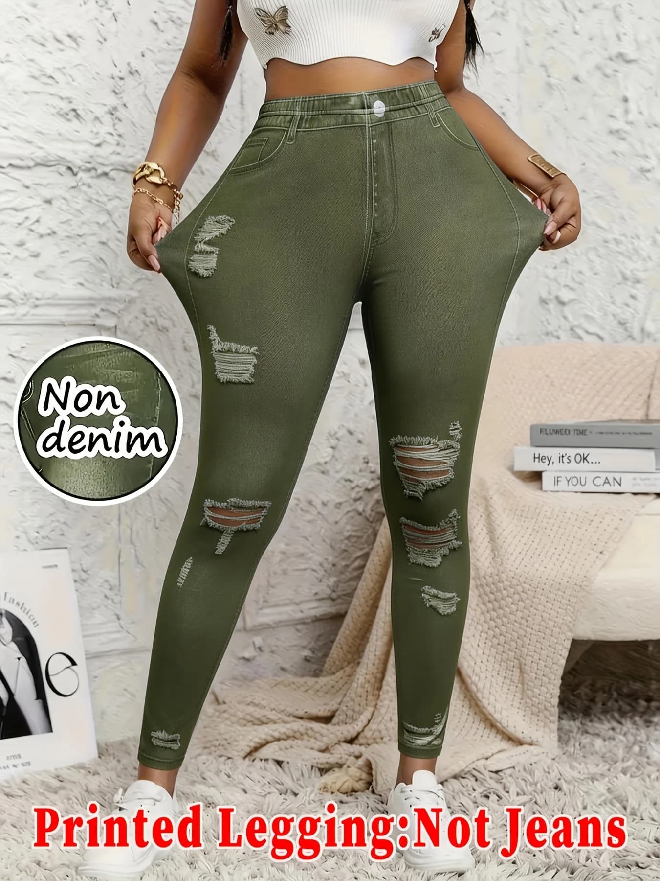 【Non-Denim】Leggings stampati, stile non-jean, pantaloni skinny a tutta lunghezza
