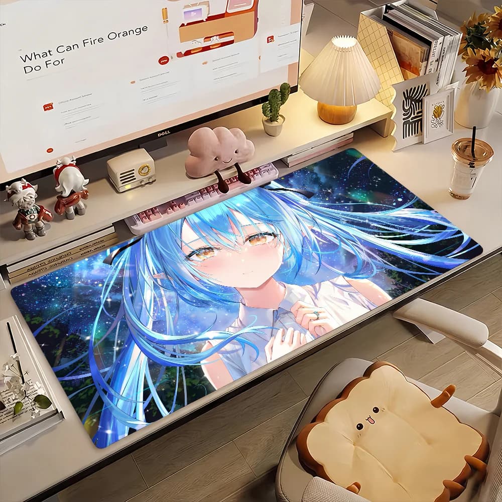 Tappetino per mouse da gaming, tappetino da scrivania grande, antiscivolo, bordi cuciti, stampa anime ragazza elfo con capelli blu galassia, tappetino per tastiera per ufficio e gaming
