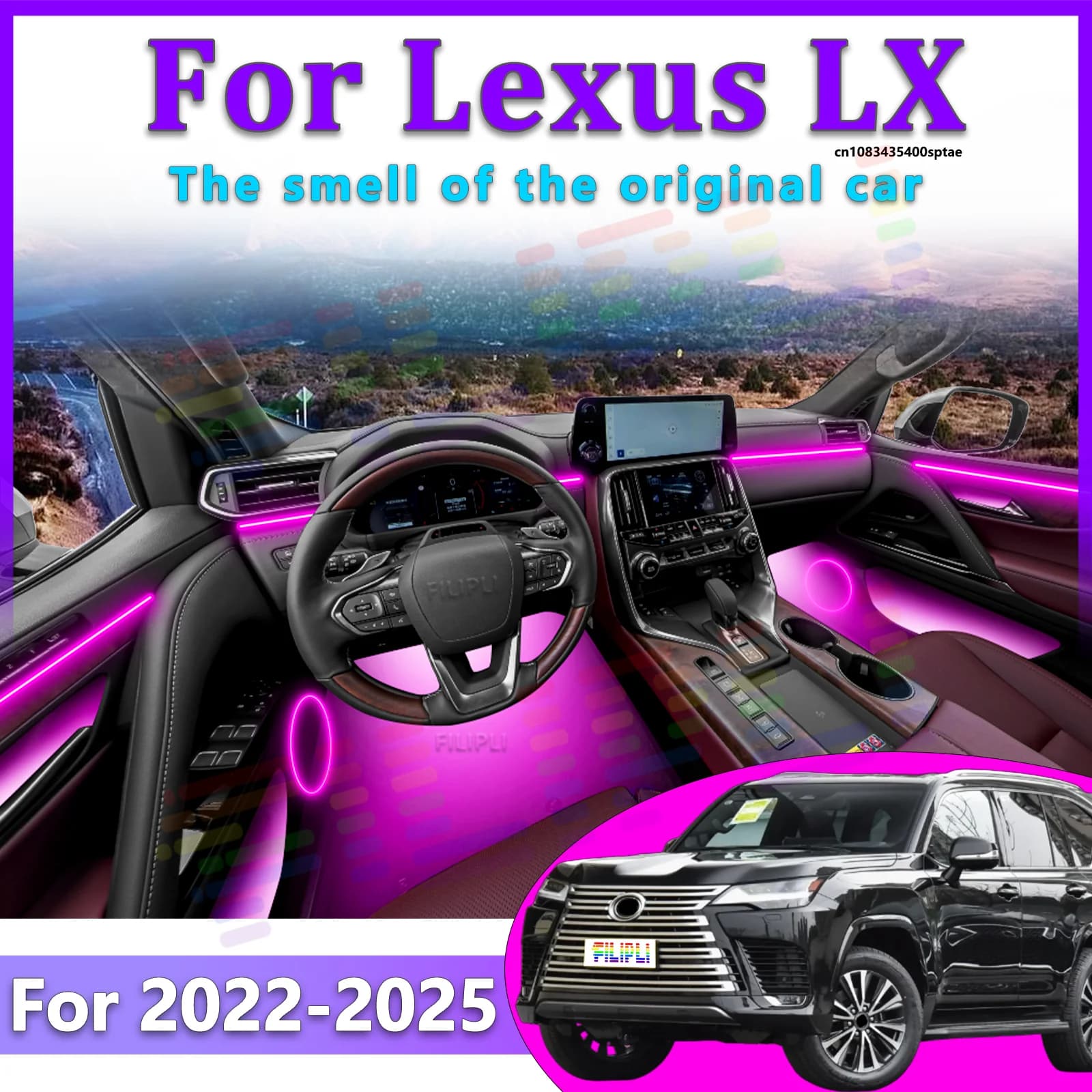 Illuminazione Ambientale LED per Interni Auto Lexus LX 2022-2025, 64 Colori Controllabili tramite App, Layout Nascosto, Atmosfera 12V