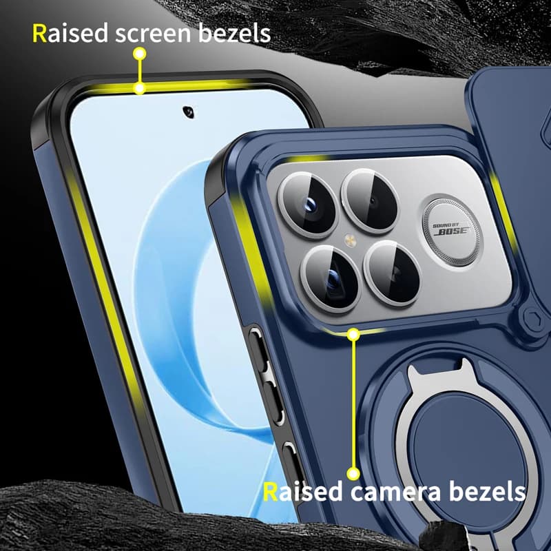 For Xiaomi POCO F8 Ultra,F8 Pro Magnetic Case ELVEV Hard PC Sliding Window Rotating Stand Phone Cover