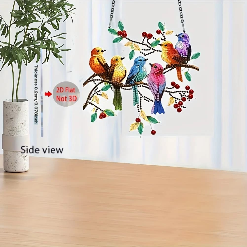 1 Set of Bird Pendants on Tree Branches, Diamond Painting Kit DIY Round and Irregular Diamonds - Handmade Artworks for Home and