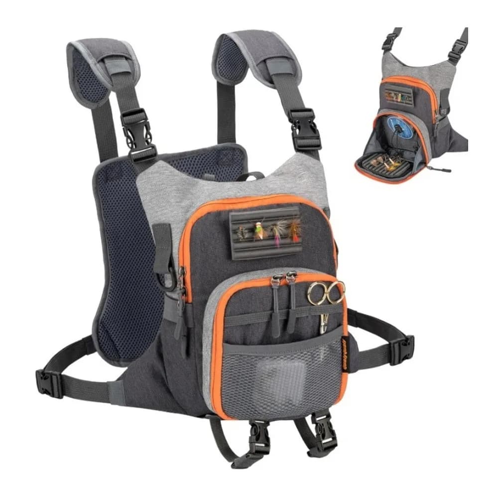 Fly Fishing Chest Pack Vest Bag with 2 Fly Boxes, Outdoor Tackle Storage Organizer