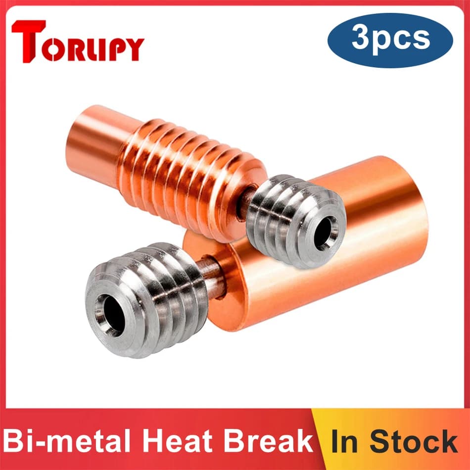 Torlipy 3pcs stampante 3D Heat Break Bi-metal lega di titanio filo di rame/gola liscia per V6 Hotend Heatblock per Prusa i3 MK3