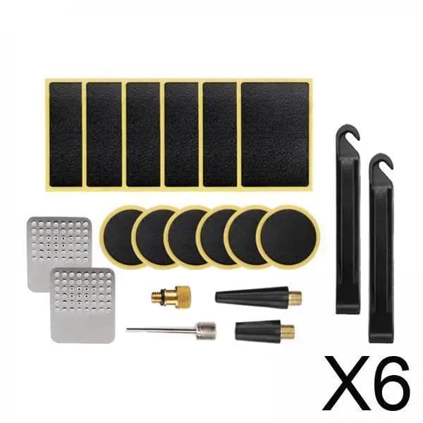 Kit 6 Pezzi per Bicicletta, Riparazione d'Emergenza Autoadesiva con Raspa Metallica, Set di Strumenti con Colla per Riparare Pneumatici di Bici da Strada e Moto