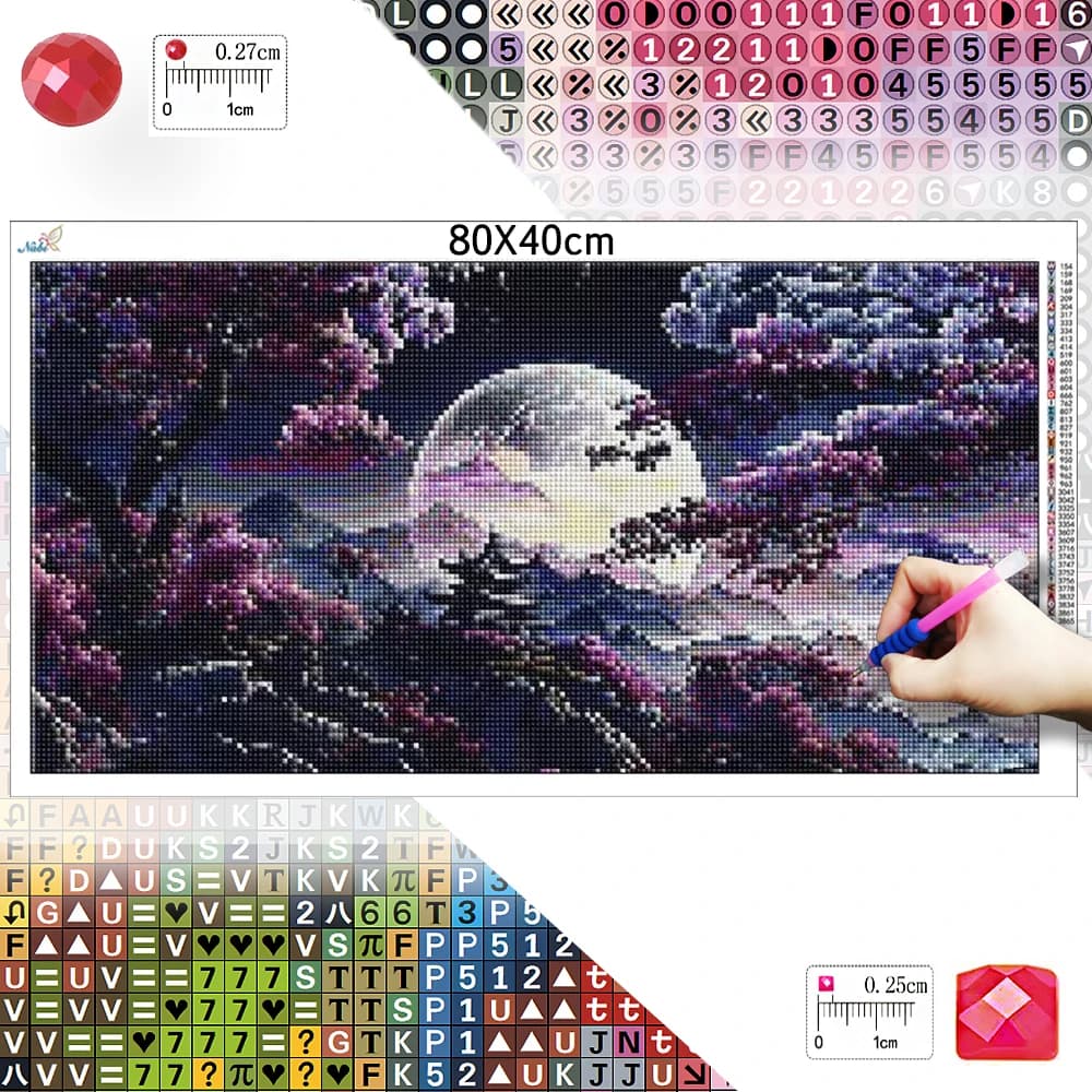 Nabi 5D DIY Diamond Painting Moon Landscape Full Square Round Drill Flower Mosaic Art Mountain Embroidery Complete Kit Gift