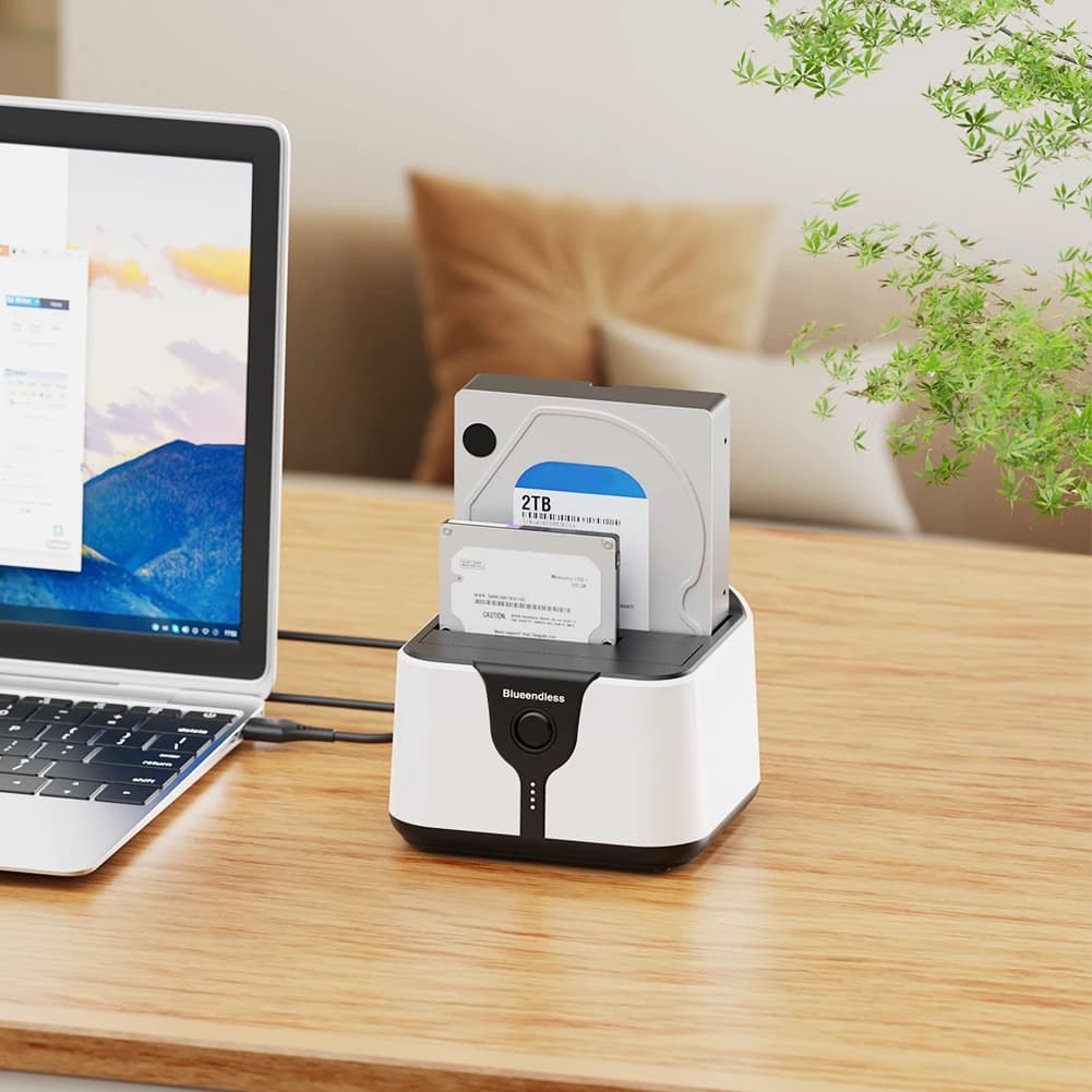 Docking Station USB 3.0 a SATA a Doppio Slot per HDD, 20TB x2, per Dischi Rigidi SATA da 2.5 e 3.5 Pollici, Compatibile con HDD/SSD SATA da 2.5/3.5 Pollici