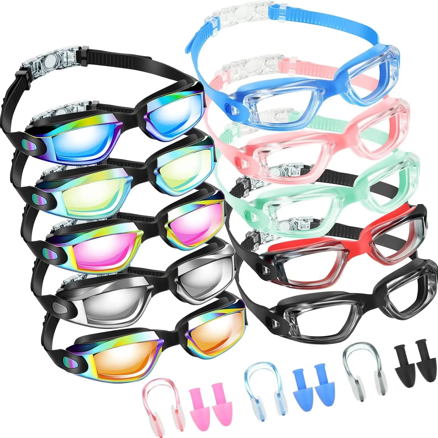 Pack of 10 Swimming Eyelets No Loss for Children and Adults with Eyelets and Clips for Naso, Swimming Glasses in Silicone