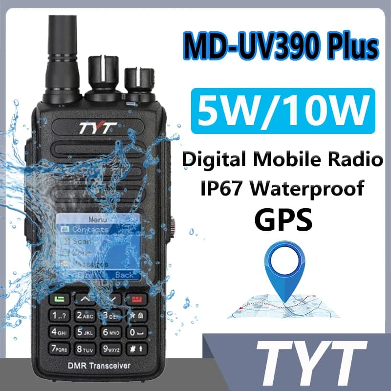 TYT MD-UV390 Plus Walkie Talkie 5W/10W GPS DMR Digitale Crittografia AES256 Opzionale IP67 Impermeabile VHF UHF 3000 LCD MDUV390 Radio