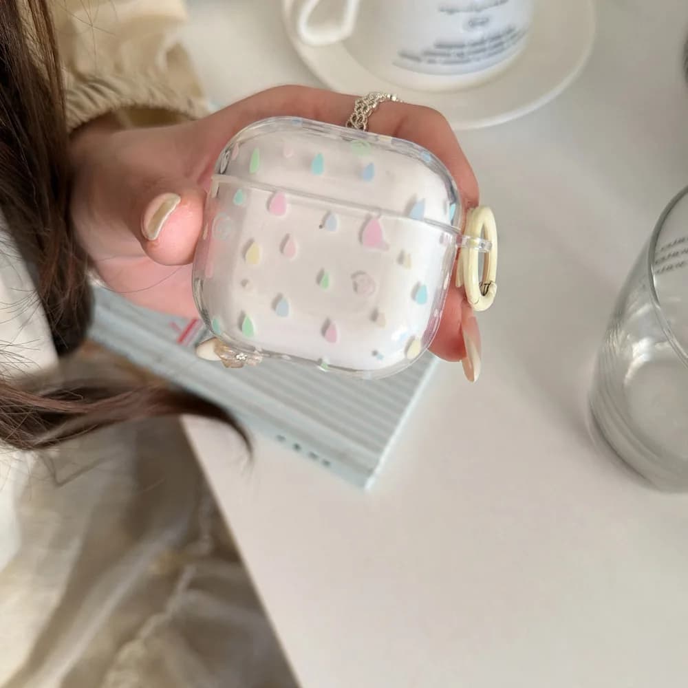 Fashion Colorful Raindrops Transparent Earphone Case with Ring Cover for AirPods 1 2 3 4 Pro 2 Pro 3 Airpod Air Pods Soft Case