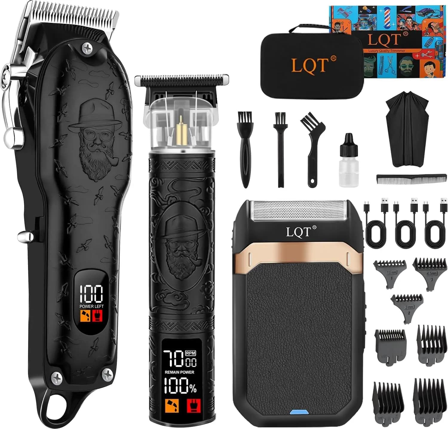 Set tagliacapelli senza fili, rasoio elettrico, regolabarba, kit per la cura della persona maschile con ricarica USB, nero
