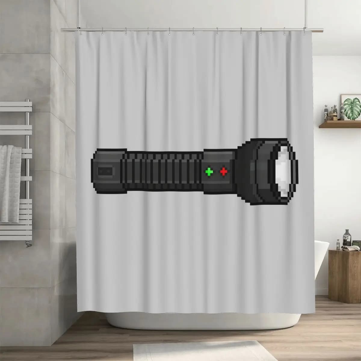 Tenda da doccia Pixel Art Flashlight, tende da bagno impermeabili in poliestere con ganci