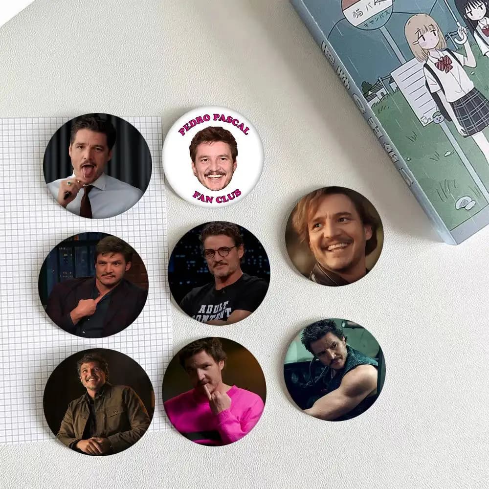 1pc Funny Movie Figure Pedro Pascal Cartoon Style Badge Brooches On Backpack Decoration Round Enamel Pins For Accessorys