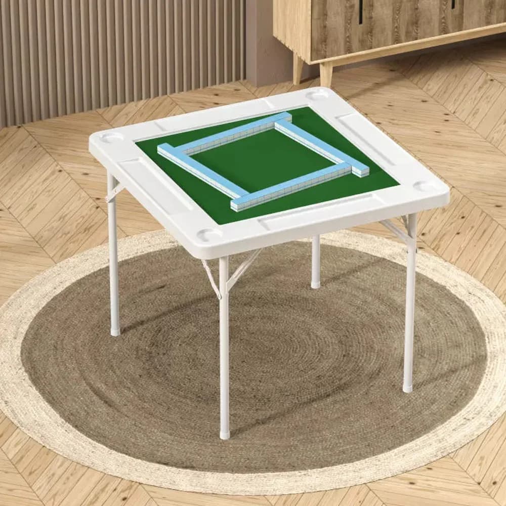 Tavolo da Mahjong Pieghevole per 4 Giocatori, Verde, con Portabicchieri e Vassoi Porta Chip, Tavolo Portatile per Giochi di Carte