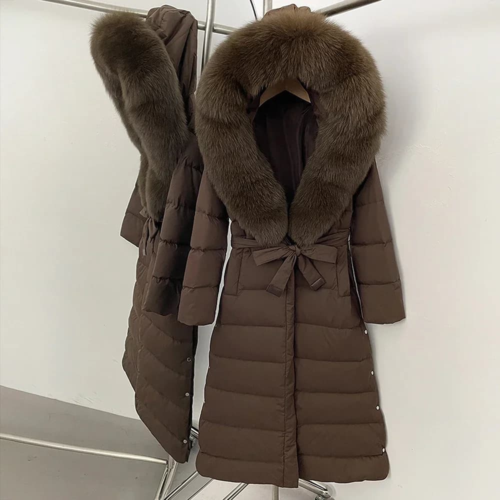 Duvet Long Reality Fur Coat Woman New Winter 2025 Hot White Duck Parka Natural Fur Parka Female Fox Fur