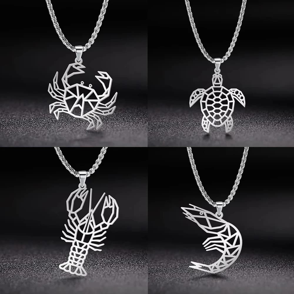 My Shape Hollow Crab Lobster Turtle Pendant Necklaces Crustacean Arthropods Marine Animal Stainless Steel Charms Chain Jewelry