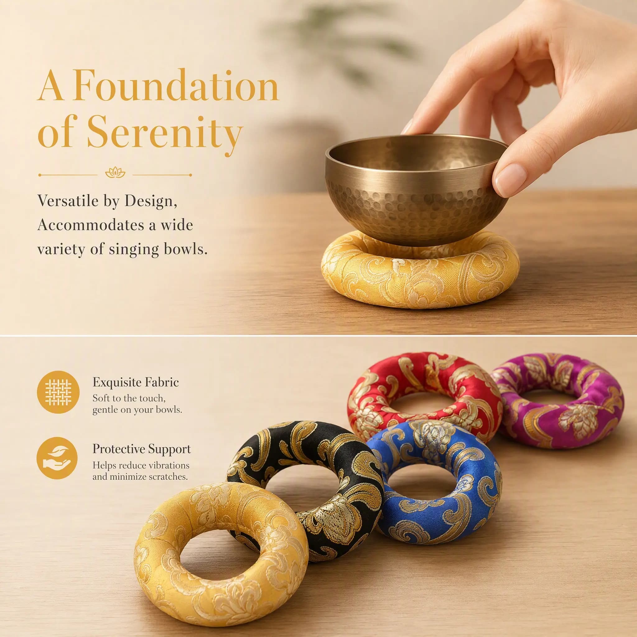 2Pcs Cotton Sound Bowl Cushion Round Tibetan Singing Bowl Pad Protective Base Stand Enhanced Resonance Meditation Spiritual Tool