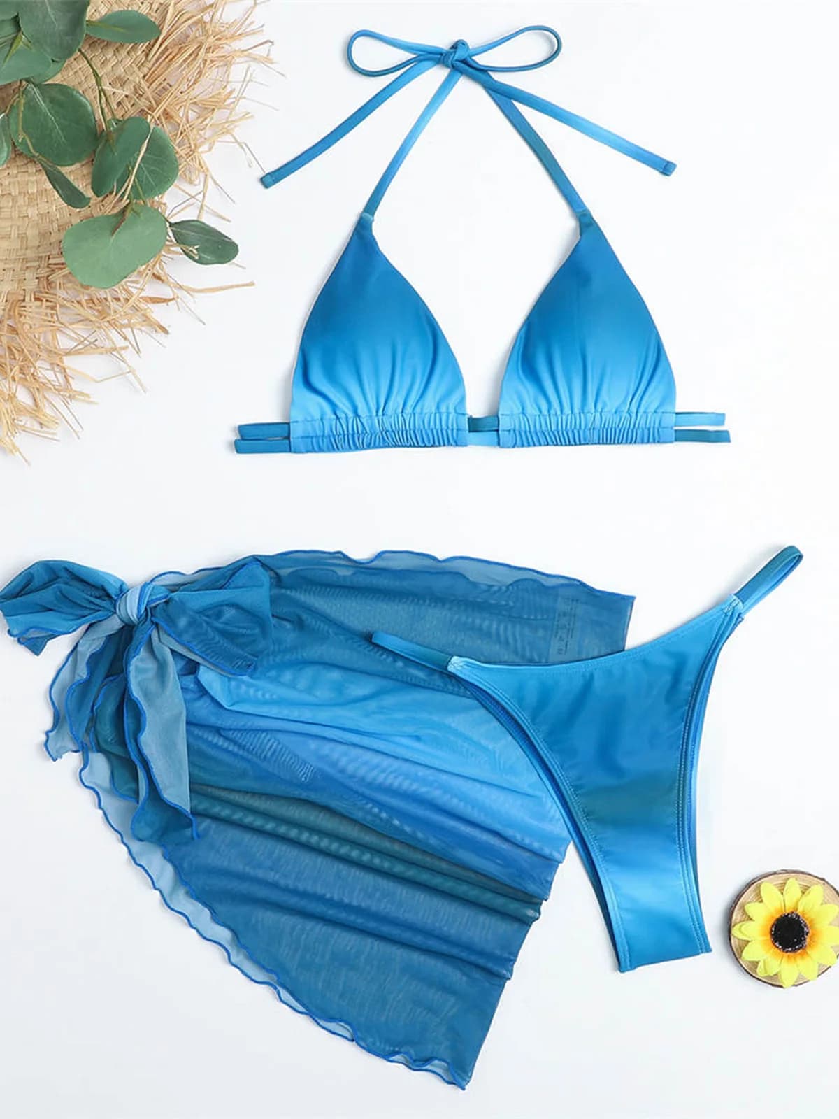 Halter Tie Dye Bikini Women Swimwear Female Swimsuit Three-pieces Bikini set With Sarong Thong Bather Bathing Suit Swim V2946C
