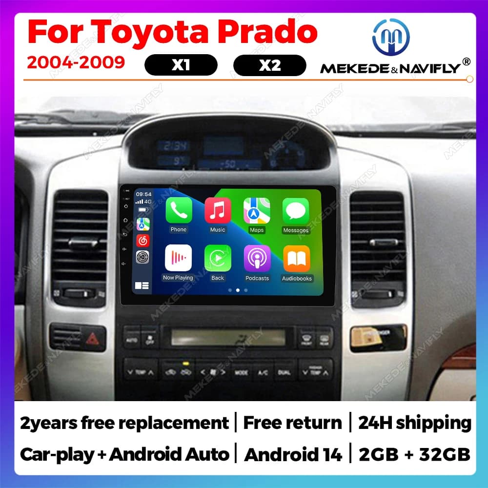 Android 14 For Toyota Land Cruiser Prado 120 LC120 2004-2009 Car Radio Multimedia Player GPS Navigation Carplay Android Auto BT