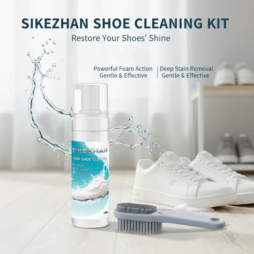 Detergente per scarpe in schiuma + spazzola per scarpe a doppia faccia, kit per la pulizia profonda senza risciacquo per sneaker/pelle/tela/gomma, smacchiatore, ad asciugatura rapida