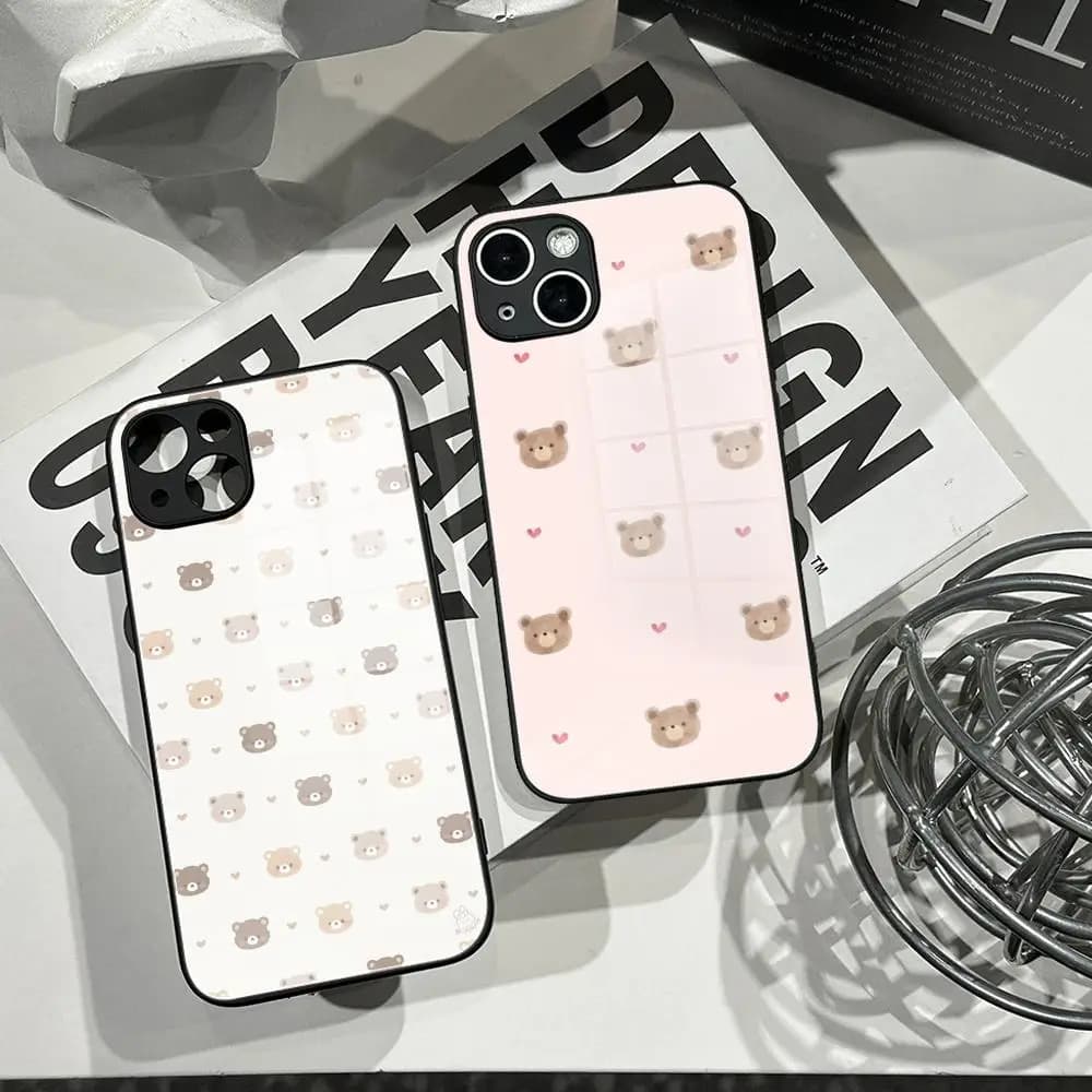 Color Beautiful Bear Pattern Phone Case Tempered Glass Shell FOR IPhone 16ProMAX 14 12 17Pro Air 15 16 Plus 13 Pro MAX Cover