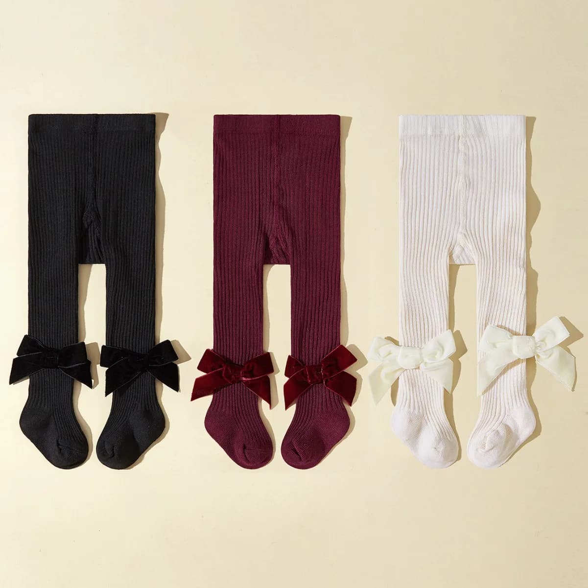 2026 Baby Newborn Ribbed Tights Bow Solid Color Solid Color Footed Pantyhose for 0-2Y Toddler Girls Soft Infant Leggings