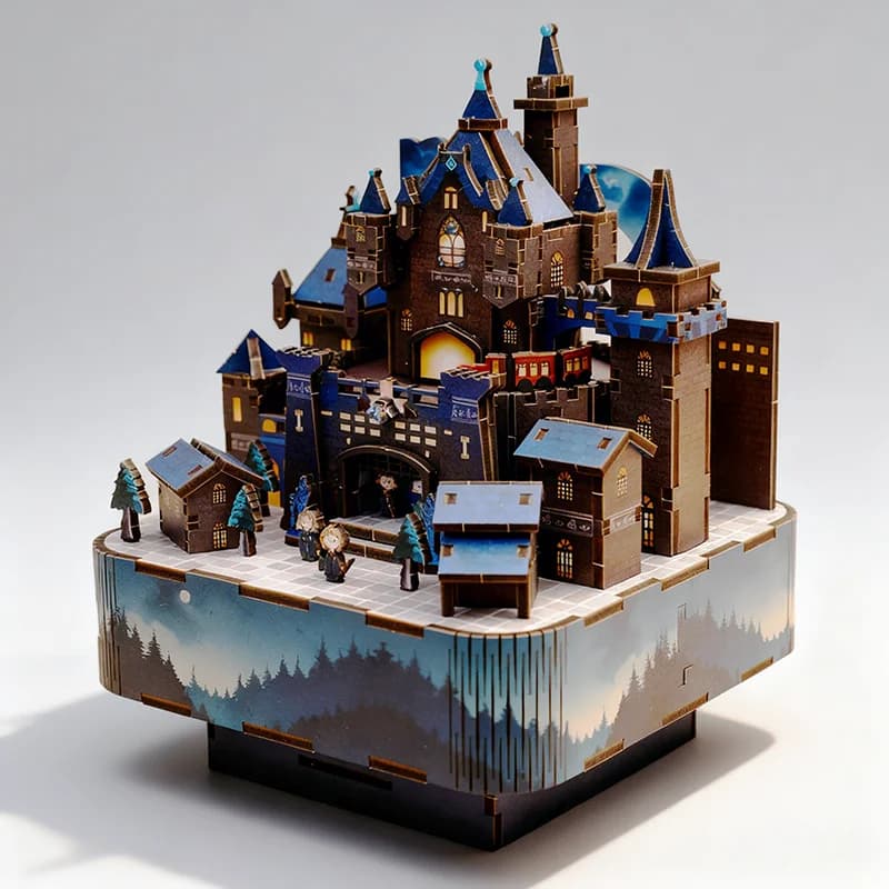 Enchanted Castle DIY Building Block Music Box 3D Wooden Kit Gift for Fantasy Lovers Home Decor