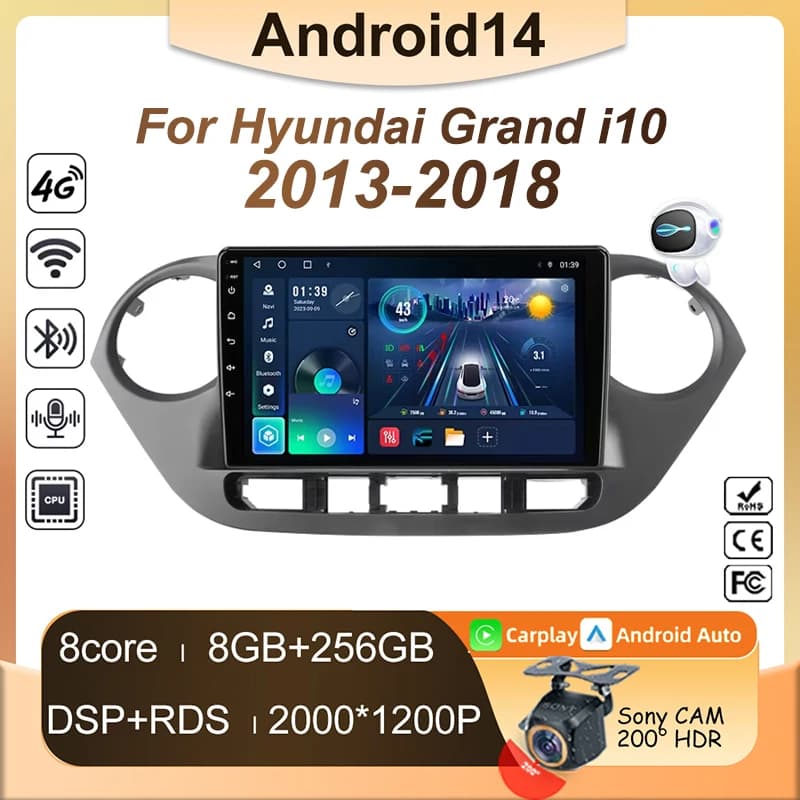 9 "Radio Per Hyundai Grand i10 i 10 2013 2014 2015 2016 2017 2018 Carplay Android Auto Video Navigazione GPS 2din Lettore DVD