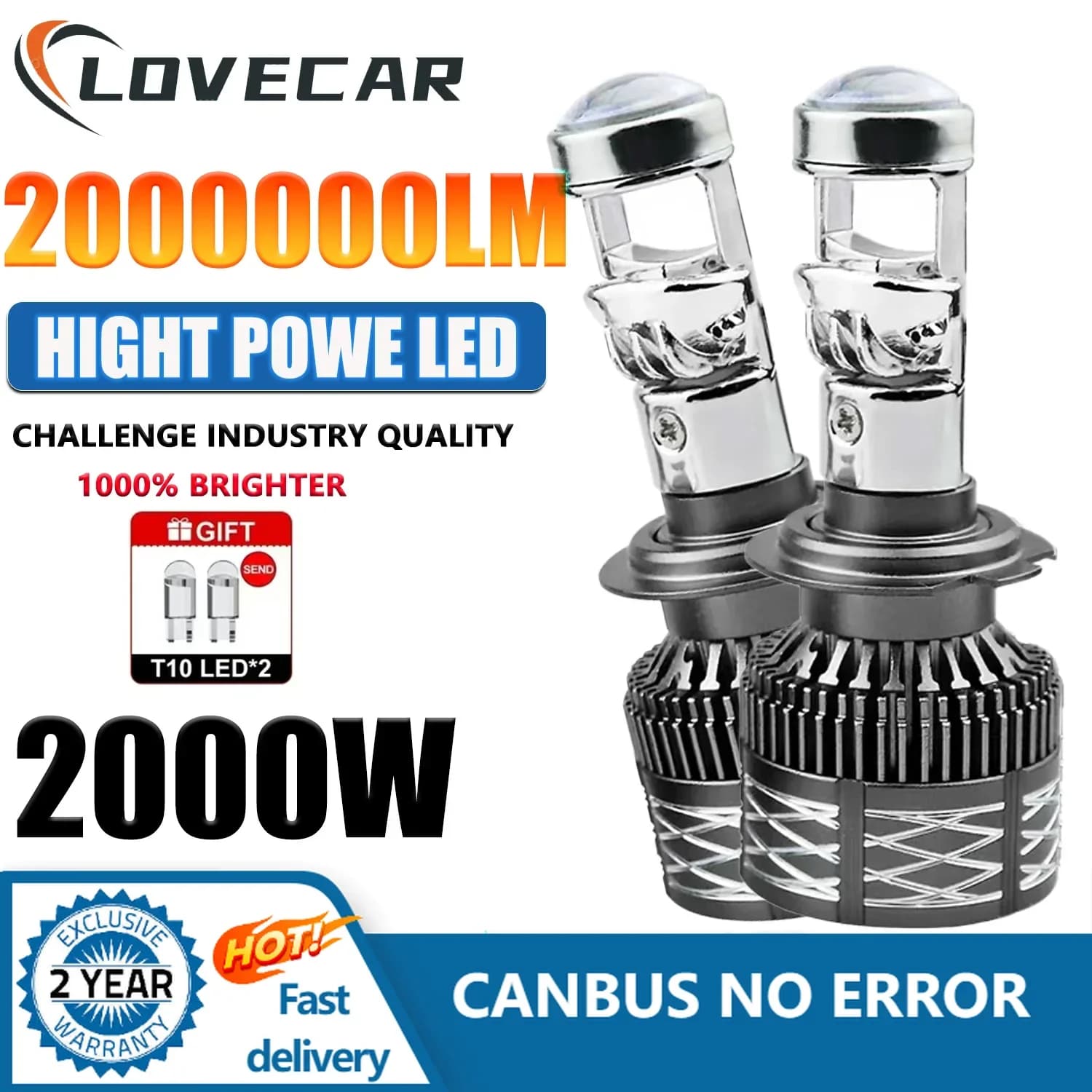 LOVECAR 2PCS H4 Led Lente Mini Proiettore 2000W Fari Ad Alta Potenza Canbus 12V 24V LHD Hi/Lo Fascio Turbo Per Lampada Auto