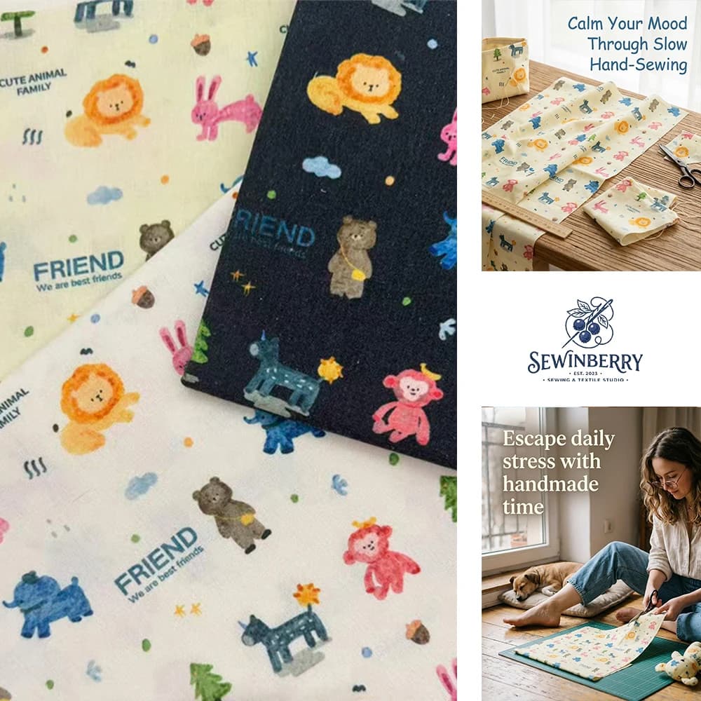 Watercolor Forest Lion Bear Rabbit Animal Print Cotton Fabric Stress Relief DIY Sewing Material For Baby Quilt Kids Clothes
