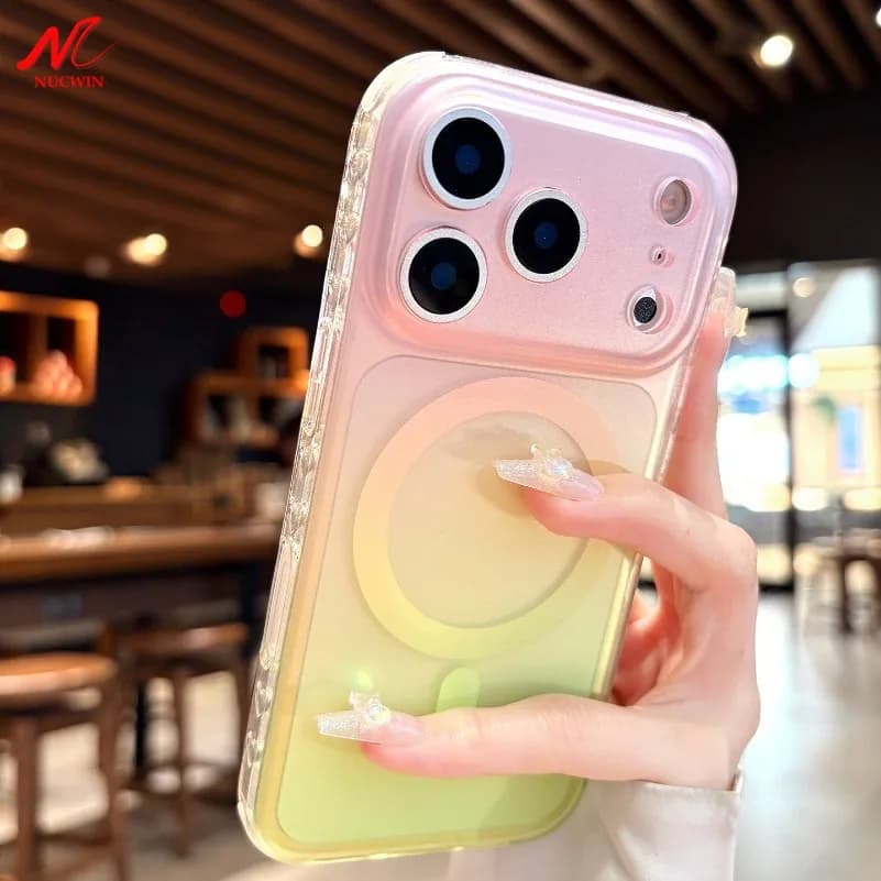 Nuova Cover Magnetica Sottile Opaca Sfumata di Lusso per iPhone 17 16 15 14 Pro Max, Compatibile con MagSafe, in Silicone Morbido per iPhone 13