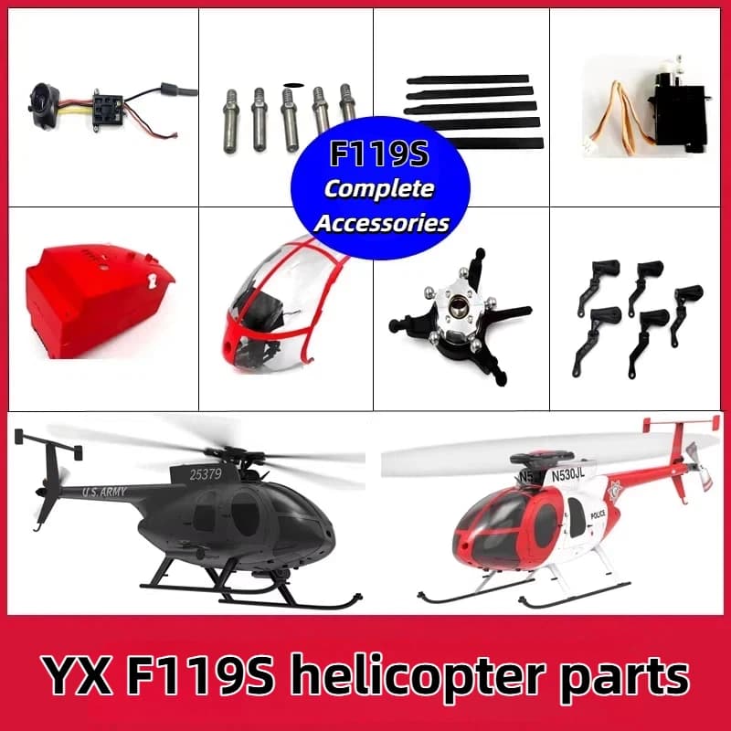 Parti di Ricambio per Elicottero RC YuXiang F119S MD500: Set Alette di Coda, Elica Principale, Elica di Coda, Batteria, Guscio, Viti, Servomotore