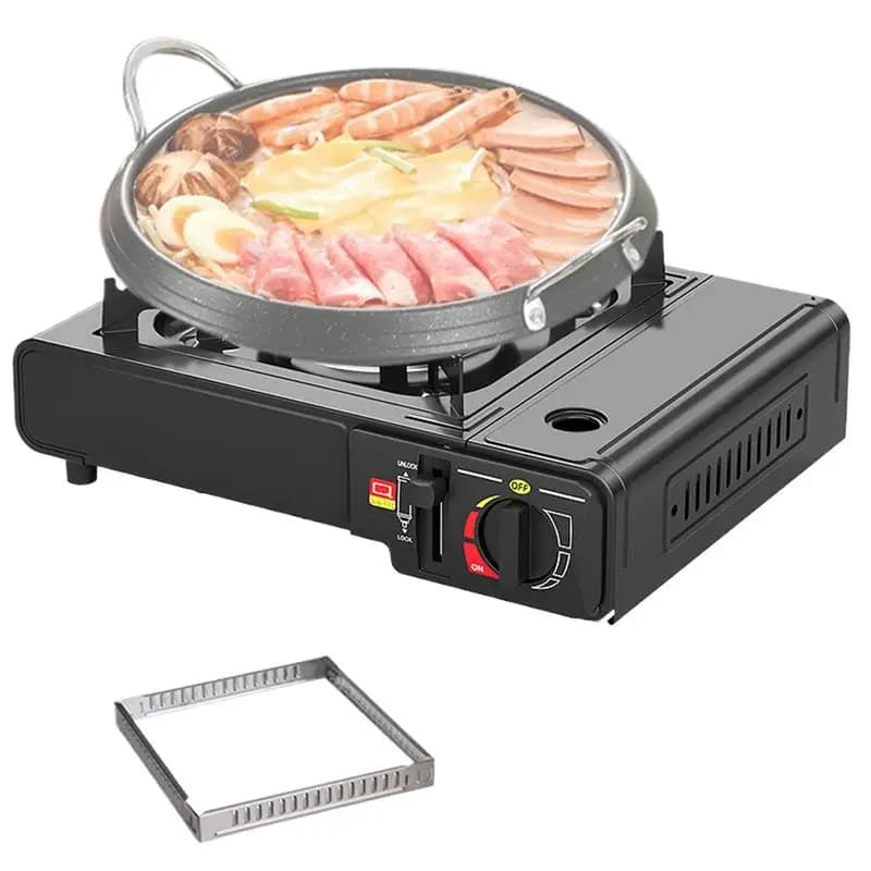 Stufa a gas portatile da campeggio Controllo fiamma multistadio 3500W Risparmio energetico Gas a risparmio energetico Antivento Accensione automatica per escursionismo BBQ