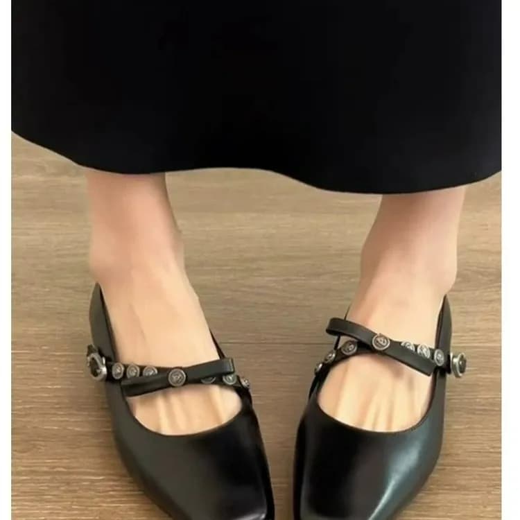 French-style Bow Square-toe Chunky-heel Mary Jane Shoes for Women 2026 Spring/Summer New One-strap Commuting Loafers