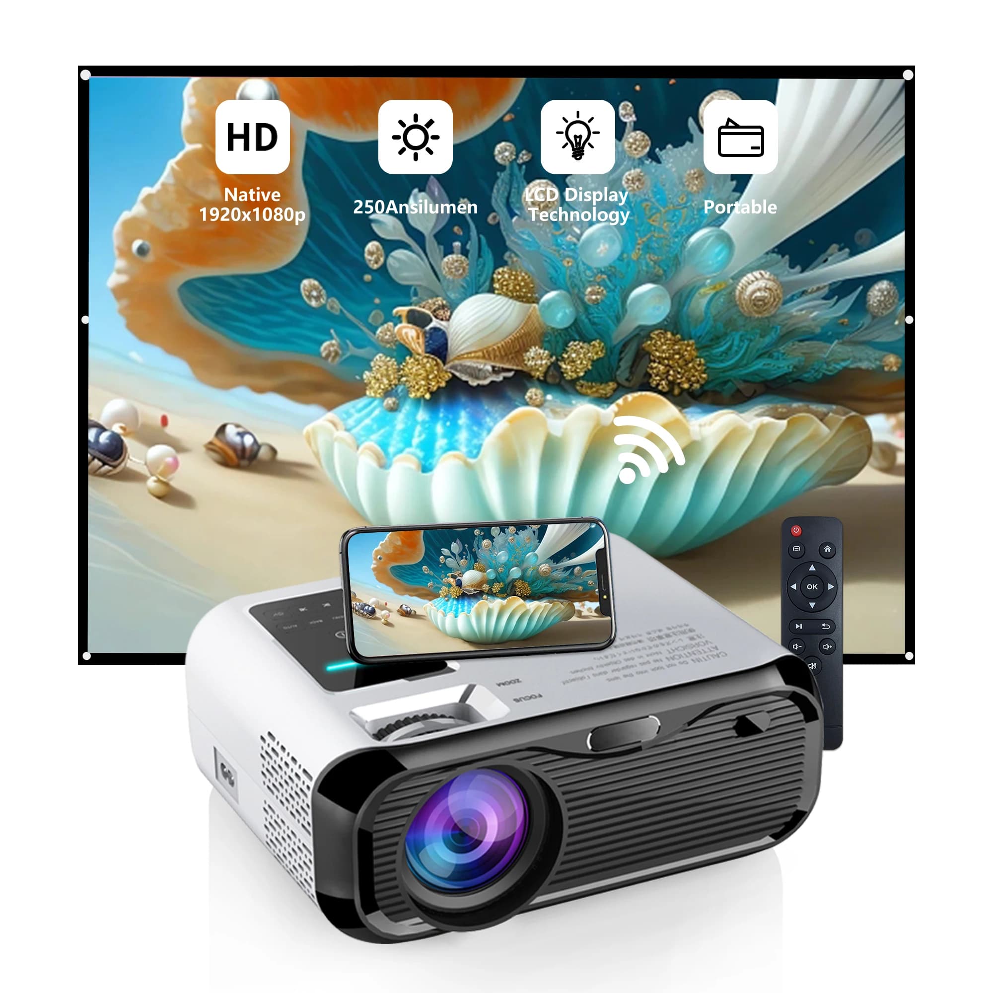 Javoda E501S Full HD 1080P Smart Movie Cinema Projector Portable LCD LED Video Home Theater Mirror Screen System Latest Model