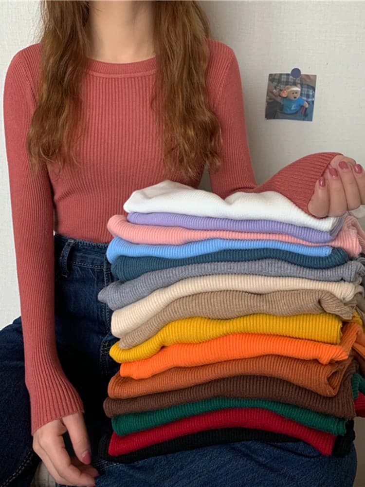 Nuovo Maglione Donna 2026 Autunno Inverno, Pullover a Maniche Lunghe, Top Basic alla Moda con Collo a O, Maglione Lavorato a Maglia Elasticizzato da Donna