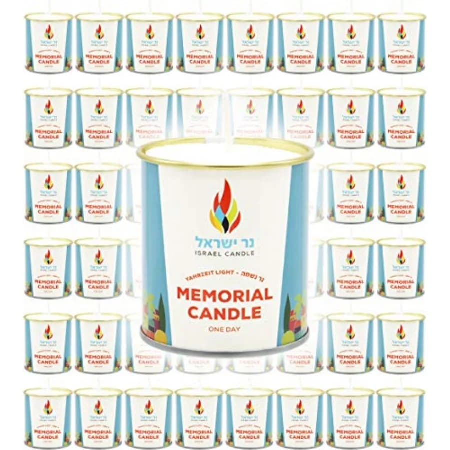 Candele per Yahrzeit (1 Giorno) - Confezione da 48 - Candele Commemorative e per Yom Kippur da 24 Ore in Contenitore di Latta