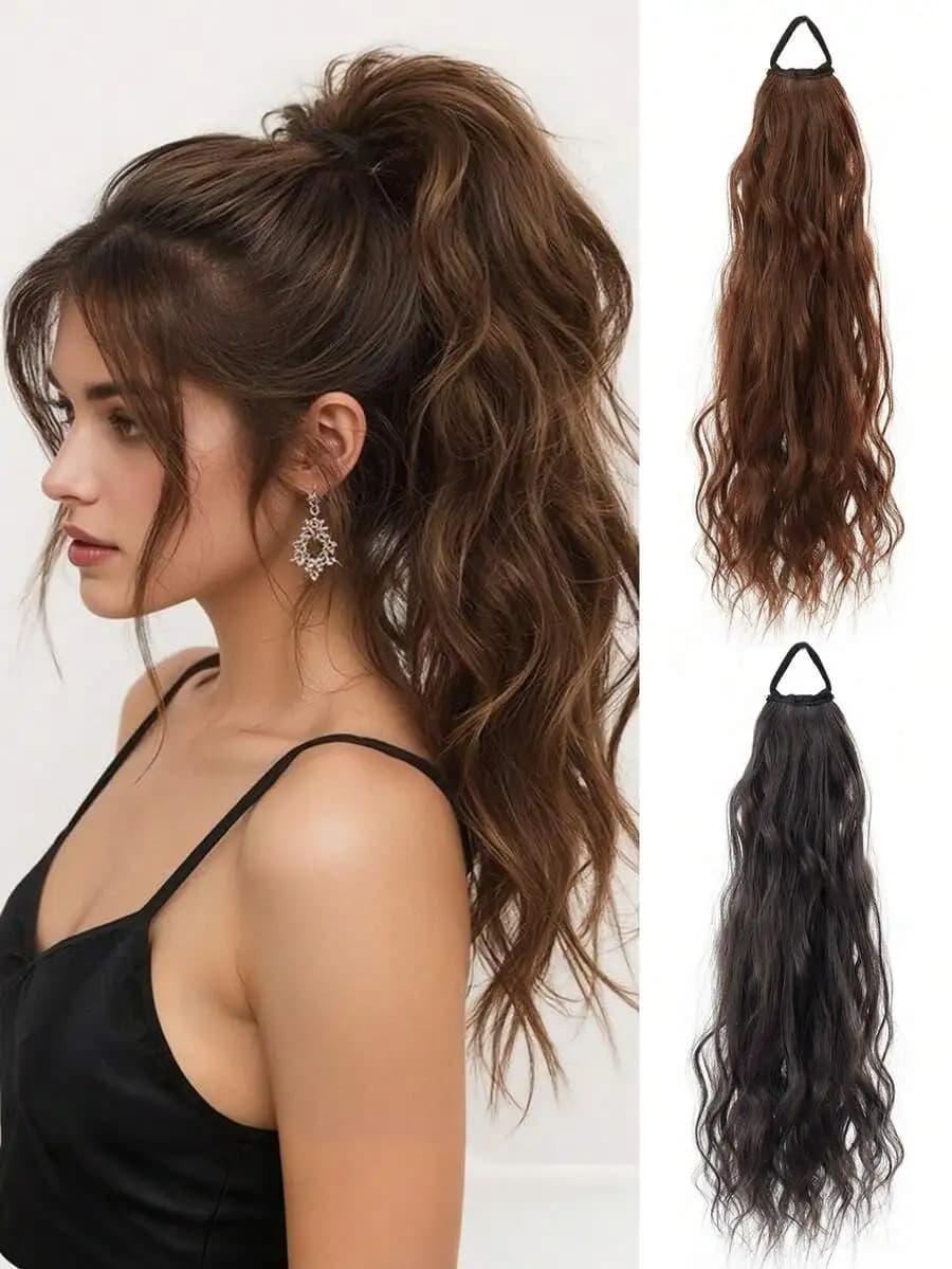 Synthetic Wavy Curly Hair Extension Ponytail With Elastic Loop For Volume And Length Enhancement
