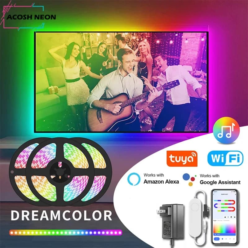 WIFI TUYA RGBIC LED Strip Lights Dreamcolor Led Light Strip Music Sync Flexible Tape Smartlife LED Strip for Bedroom Kitchen