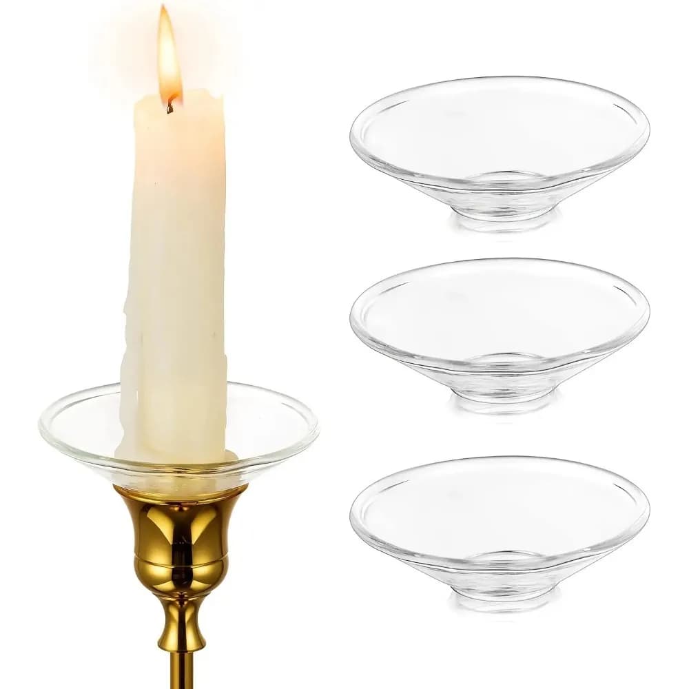 3 Piece Heat Resistant Glass Wax Catcher Tray Transparent Ruffled Edge Candle Drip Protector Reusable Candlestick Ring Holder