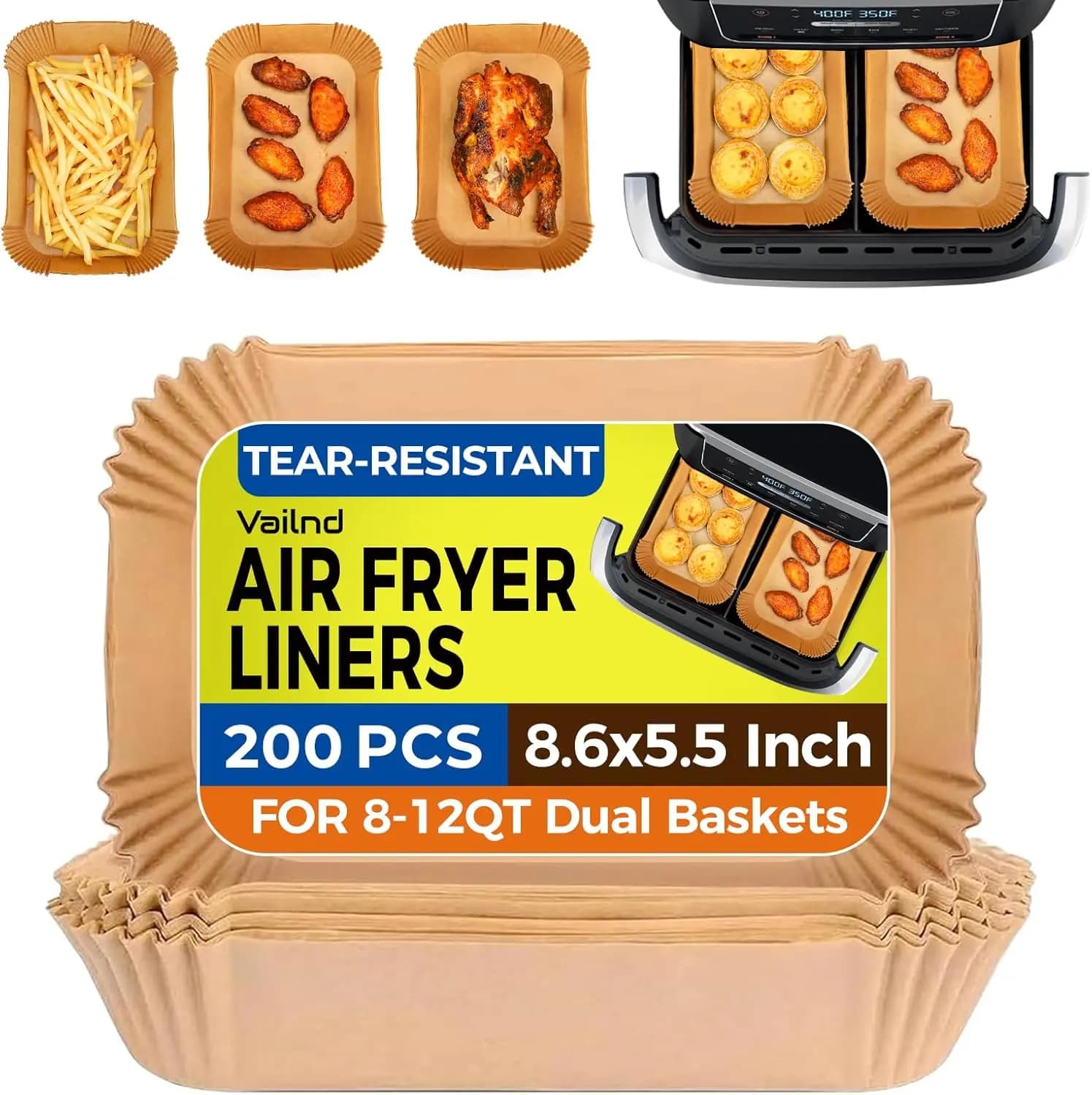 Double basket air frying machine, 200 pieces, oil (22x14 cm)