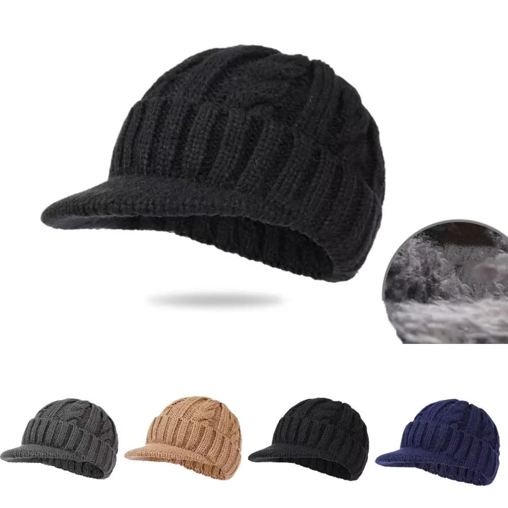 Men's Winter Hat in Tinta Unita with Paraorecchie, Hot Hat for Cycling and Skiing, with Visiera Corta, for Esterni Autumn Winter
