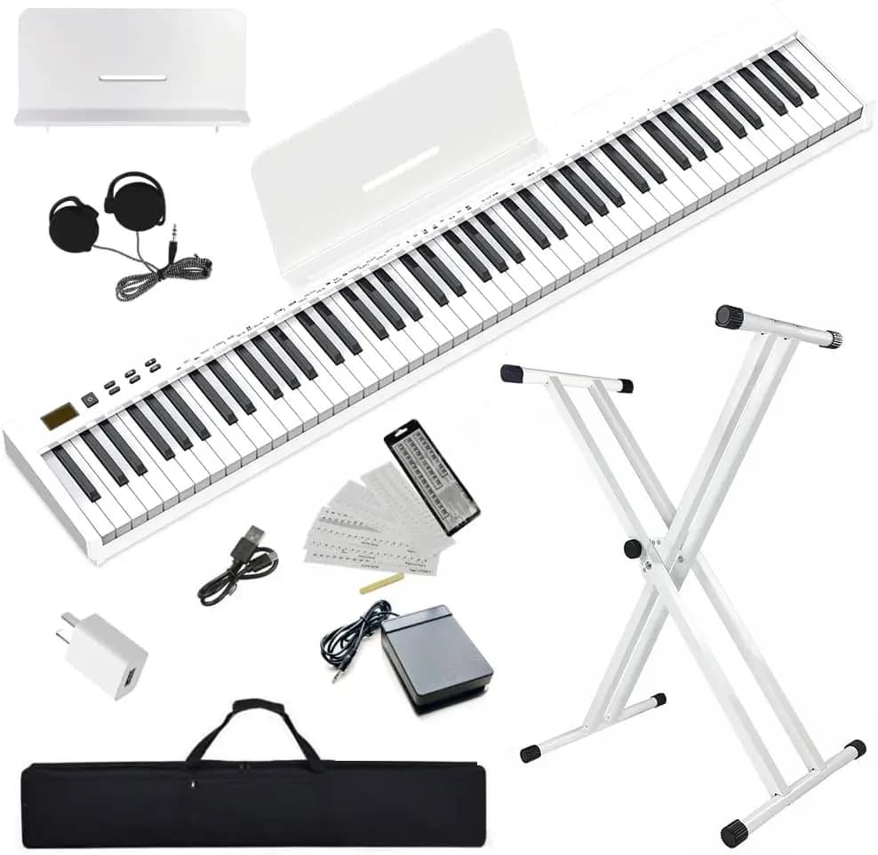 Pianoforte Digitale Portatile a 88 Tasti Semi-Pesati per Principianti con Supporto, Custodia per il Trasporto, Pedale Sustain, Cuffie