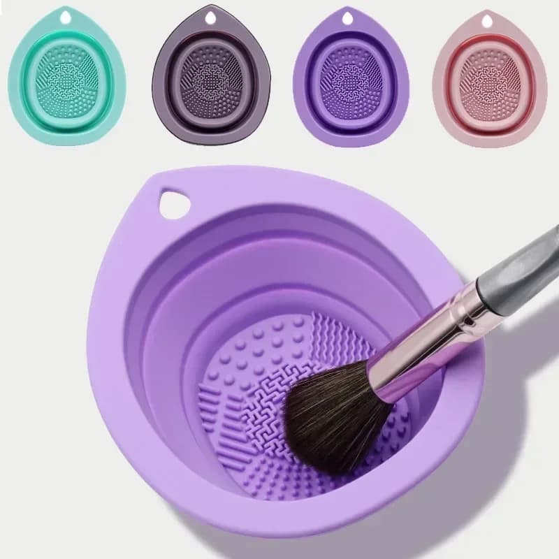 Silicone Makeup Brush Cleaner Folding Cleaning Bowl Multi Functional Scrubber Mat Washing Tool for Eyeshadow Brushes Powder Puff
